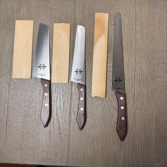 VTG NEW Set Of 3  Molybdenum Vanadium Steel Knives Made In Japan 6” 9”Blades - Picture 1 of 8